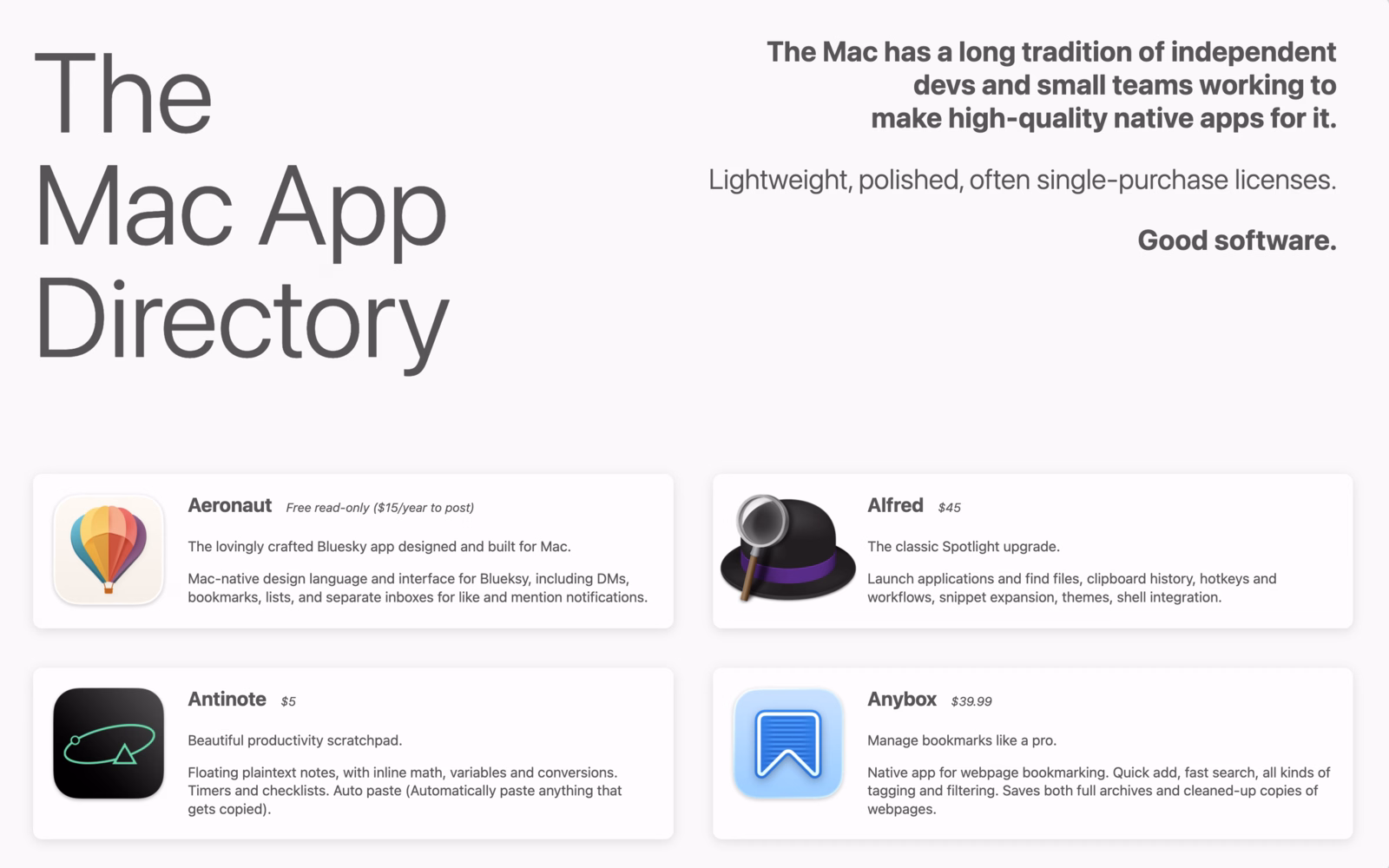 Screenshot of The Mac App Directory